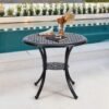 Black Cast Aluminum Round Patio Dining Table with Umbrella Hole Garden Dining Tables Living and Home 81cm Dia x 71cm H
