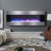 50/60 Inch Silver Electric Fireplace Crystal Accents 6 Flame Colour Heater Wall Mounted Fireplaces Wall Mounted Fireplaces Living and Home