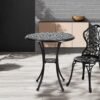 68cm Dia. Cast Aluminum Black Round Patio Dining Table with Umbrella Hole Garden Dining Tables Living and Home
