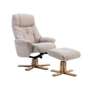Muscat Fabric Swivel Recliner Chair with Footstool in Lisbon Wheat on Furniture Village