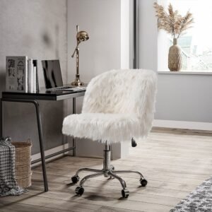 Fluffy Faux Fur Office Chair White Accent Chair Height Adjustable Home Office Chairs Living and Home