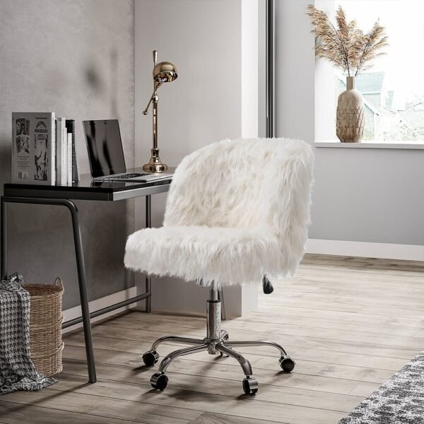 Fluffy Faux Fur Office Chair White Accent Chair Height Adjustable Home Office Chairs Living and Home