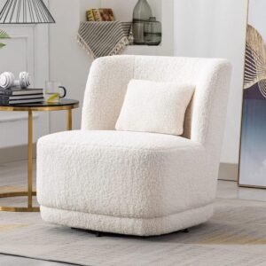 Cream White Teddy Fabric Boucle Tub Swivel Chair Tub Chairs Living and Home