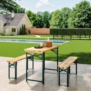 Garden Folding Beer Table and Benches Set Garden Dining Sets Living and Home