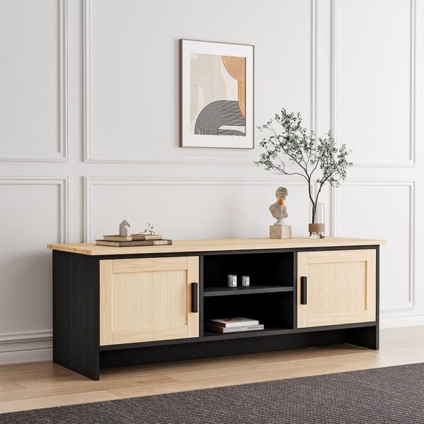 Modern TV Stand Wooden Storage Cabinet with Rattan Doors, JM2195 Living and Home