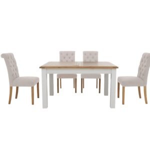 Hamilton Rectangular Extending Dining Table and 4 Button Back Dining Chairs in Taupe on Furniture Village