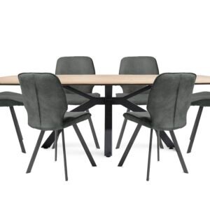 Montreal Dining Table with Spider Legs and 6 Semmi Chairs in Off Black on Furniture Village