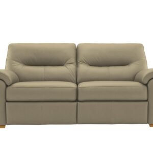 Seattle 3 Seater Leather Sofa with Wooden Feet in L846 Cambridge Taupe Ok on Furniture Village